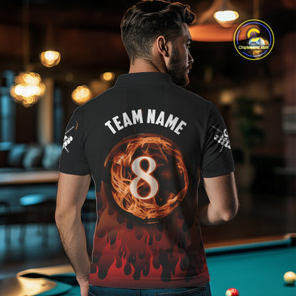 Red And Orange Flaming 8 Ball Pool Men Billiard Polo & 1/4 Zip Custom Pool Team Player Jersey TDM4185