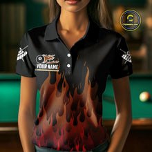 Load image into Gallery viewer, Red And Orange Flaming 8 Ball Pool Women Billiard Polo &amp; 1/4 Zip Custom Pool Team Player Jersey TDM4185
