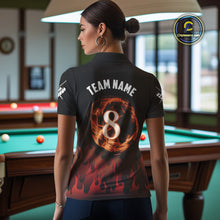 Load image into Gallery viewer, Red And Orange Flaming 8 Ball Pool Women Billiard Polo &amp; 1/4 Zip Custom Pool Team Player Jersey TDM4185