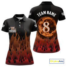 Load image into Gallery viewer, Red And Orange Flaming 8 Ball Pool Women Billiard Polo &amp; 1/4 Zip Custom Pool Team Player Jersey TDM4185