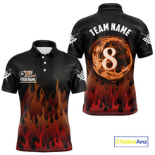 Load image into Gallery viewer, Red And Orange Flaming 8 Ball Pool Men Billiard Polo &amp; 1/4 Zip Custom Pool Team Player Jersey TDM4185