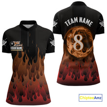 Load image into Gallery viewer, Red And Orange Flaming 8 Ball Pool Women Billiard Polo &amp; 1/4 Zip Custom Pool Team Player Jersey TDM4185