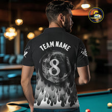 Load image into Gallery viewer, Black And Grey Flaming 8 Ball Pool Men Billiard Polo &amp; 1/4 Zip Custom Pool Team Player Jersey TDM4186