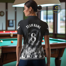 Load image into Gallery viewer, Black And Grey Flaming 8 Ball Pool Women Billiard Polo &amp; 1/4 Zip Custom Pool Team Player Jersey TDM4186