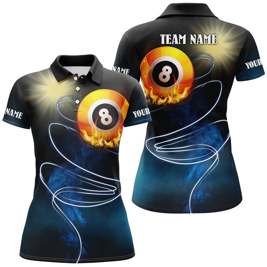 Personalized 8 Ball Billiard Flame Full Printing Billiard Polo Shirts For Women, Billiard Lover Gift TDM0106