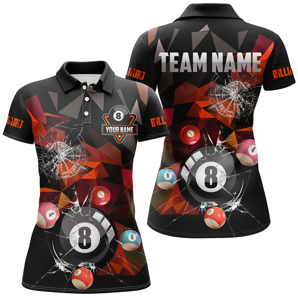 Personalized Billiard Balls Break Glass Pool Jersey For Women, Abstract Billiard Team Shirts | Red TDM2491