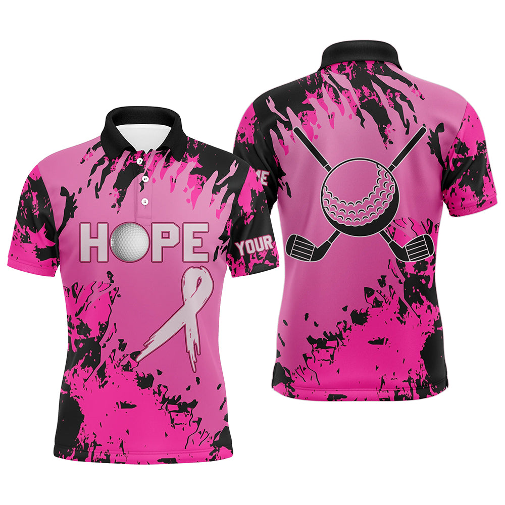 Breast Cancer Awareness Custom Pink Camo Men Golf Polo Shirts, Golf Outfit For Men, Golfing Gift TDM2495