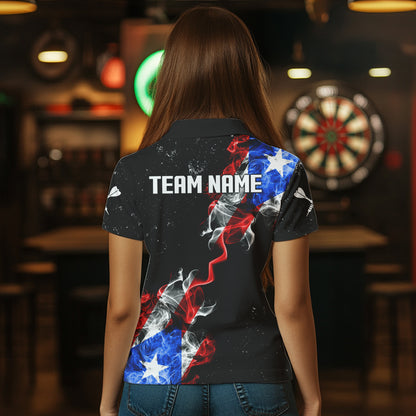Customized Grunge Puerto Rico Flag Smoke Darts Polo & 1/4 Zip, Patriotic Darts Jerseys For Women TDM2497