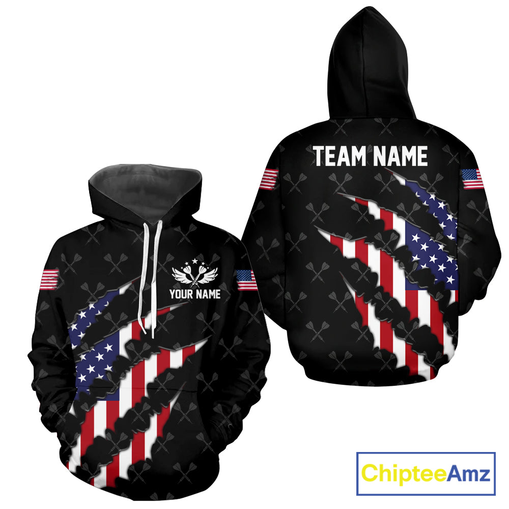 Personalized American Flag Patriotic Darts Hoodie For Men And Women Custom Black Darts Team Shirts TDM2728