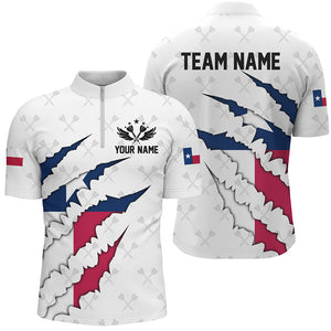 Texas Flag Darts Pattern Custom Polo & Quarter-Zip Shirts For Men, White Patriotic Darts Jerseys TDM2729