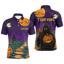 Load image into Gallery viewer, Purple Halloween Spook Night Custom Men Dart Shirts, Scary Death Skeleton Halloween Darts Gifts TDM2738