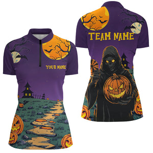 Purple Halloween Spook Night Custom Women Dart Shirts, Scary Death Skeleton Halloween Darts Gifts TDM2738