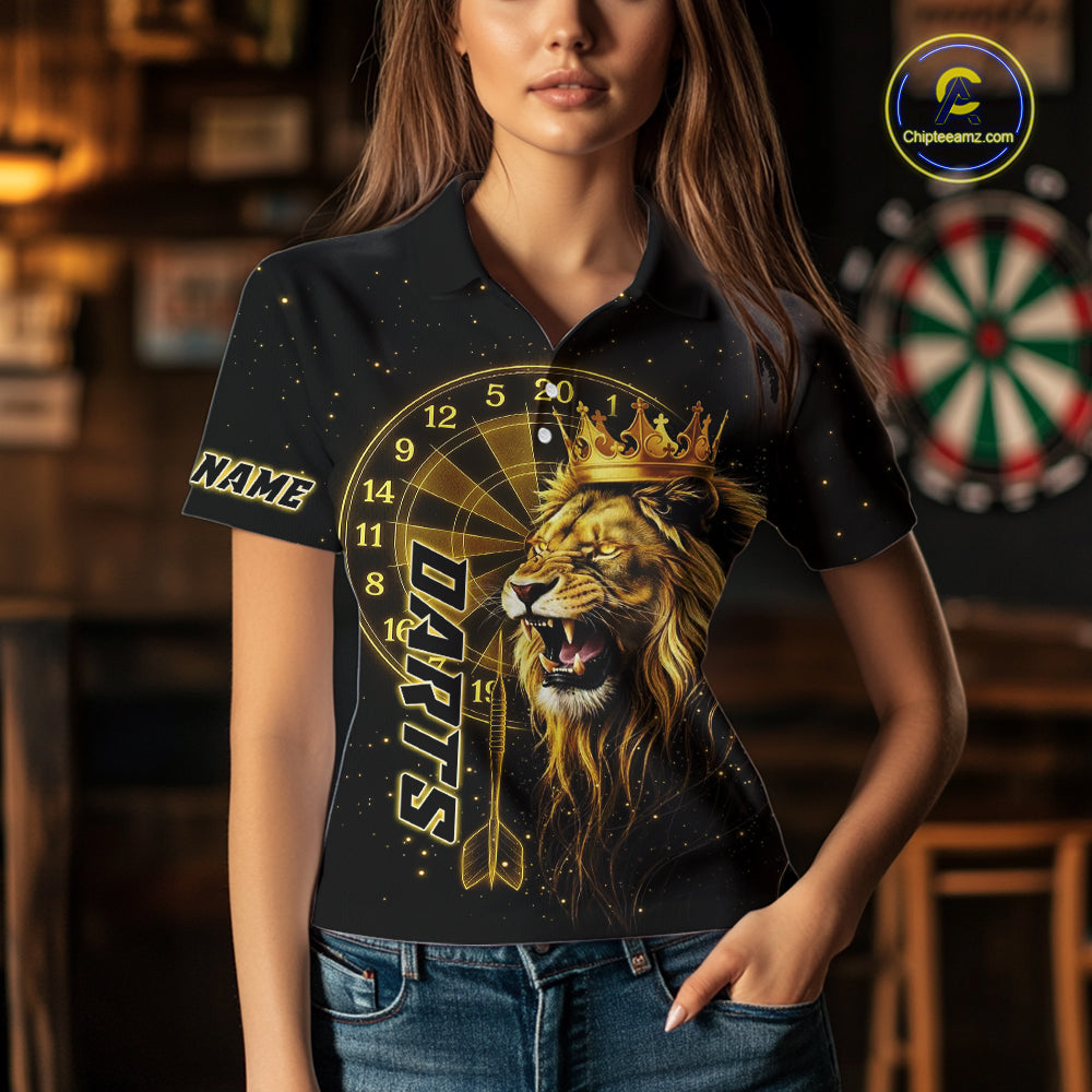 Black And Golden Funny Lion Crown Darts Shirt For Women Custom Darts League Jersey Polo & 1/4 Zip TDM5000