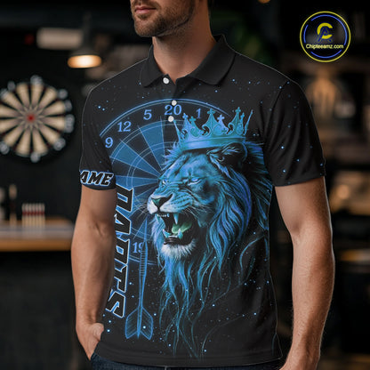 Black And Blue Funny Lion Crown Darts Shirt For Men Custom Darts League Jersey Polo & 1/4 Zip TDM5001