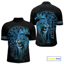 Load image into Gallery viewer, Black And Blue Funny Lion Crown Darts Shirt For Men Custom Darts League Jersey Polo &amp; 1/4 Zip TDM5001