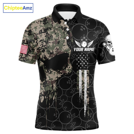 Retro Camo Skull Bowling Shirts For Men Custom US Flag Bowling Team Jersey Polo & Quarter Zip TDM7861