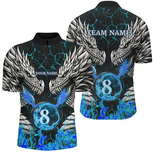 Personalized Twin Dragons Blue Flaming 8 Ball Pool Men Billiard Shirt Team League Billiard Jerseys TDM3231