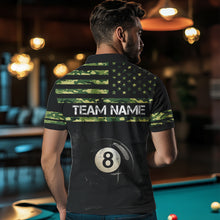 Load image into Gallery viewer, Customized Retro 8 Ball Pool Green Camo US Flag Billiard Shirts For Men, Patriotic Billiard Jerseys TDM3566