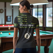Load image into Gallery viewer, Customized Retro 8 Ball Pool Green Camo US Flag Billiard Shirts For Women, Patriotic Billiard Jerseys TDM3566
