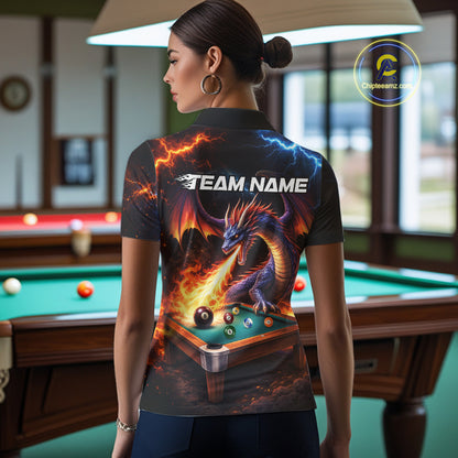 Personalized Dragon Billiard Fire 8 Ball Pool Shirt For Women, Billiard Team Jersey Polo & 1/4 Zip TDM6333