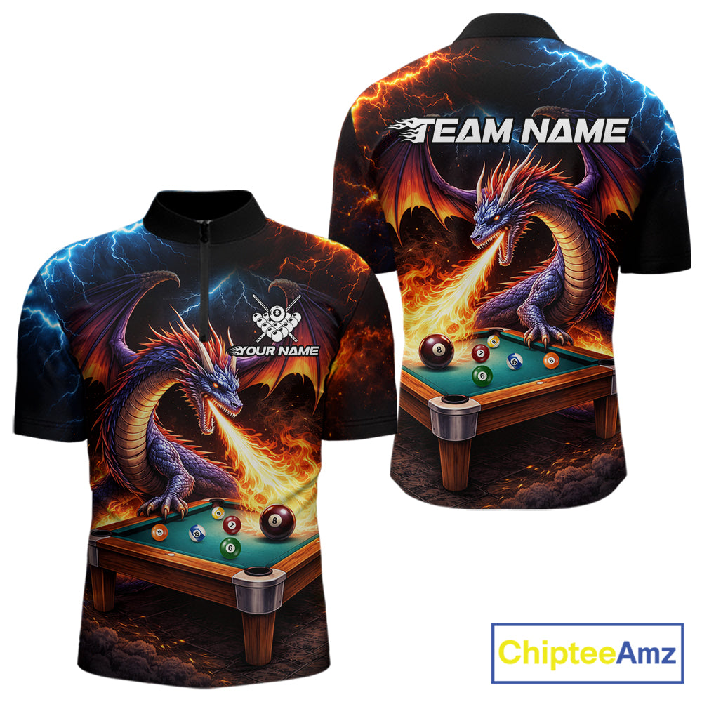 Personalized Dragon Billiard Fire 8 Ball Pool Shirt For Men, Billiard Team Jersey Polo & 1/4 Zip TDM6333