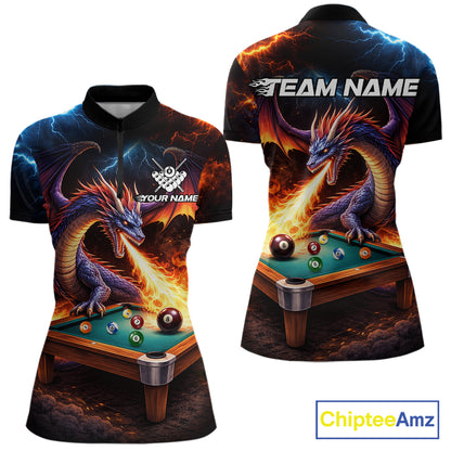 Personalized Dragon Billiard Fire 8 Ball Pool Shirt For Women, Billiard Team Jersey Polo & 1/4 Zip TDM6333