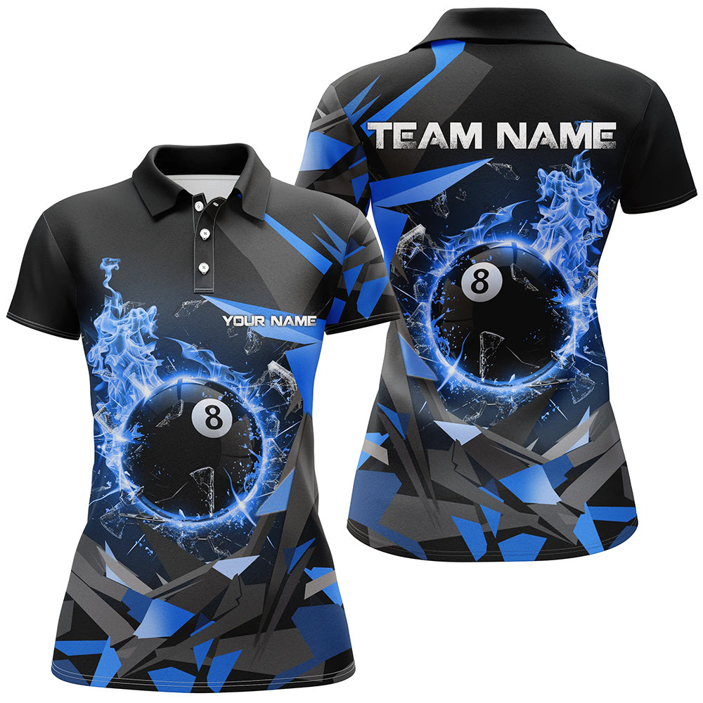 Blue 8 Ball Pool Fire Break Glass Custom Billiard Shirts For Women Team League Billiard Jerseys TDM1825