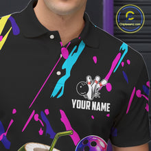 Load image into Gallery viewer, Close-up of a colorful coconut bowling polo shirt collar, buttons, and coconut artwork.