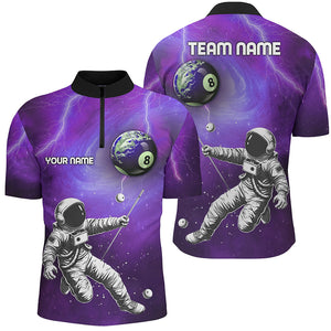 Custom Purple Galaxy Astronaut 8 Ball Pool Men Billiard Shirts, Funny 3D Printed Billiard Shirts TDM2017