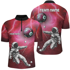 Customized Red Galaxy Astronaut 8 Ball Pool Men Billiard Shirts, Funny 3D Printed Billiard Shirts TDM2018