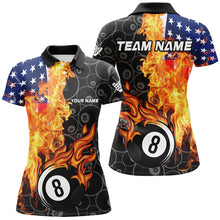Load image into Gallery viewer, American Flag Fire Flame 8 Ball Billiard Shirts For Women Customized Patriotic Billiard Pool Jerseys TDM2023