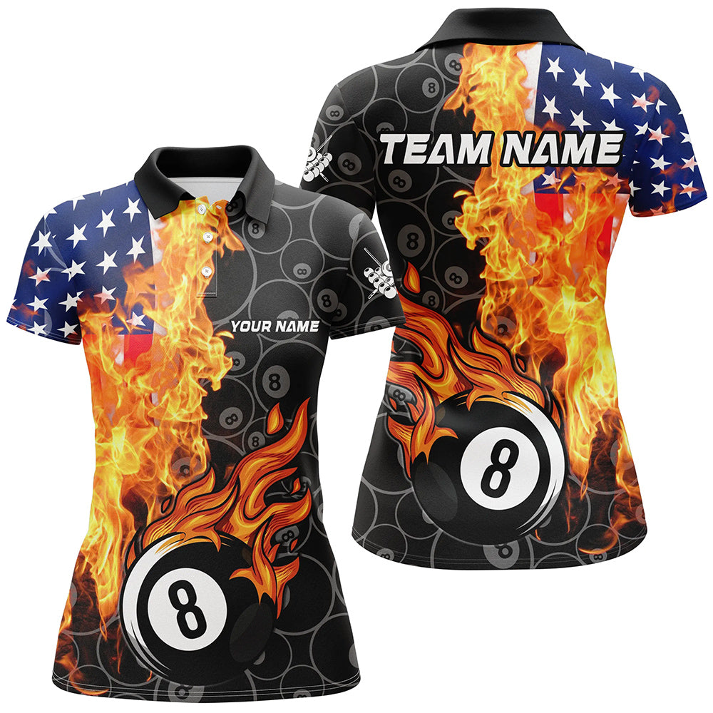American Flag Fire Flame 8 Ball Billiard Shirts For Women Customized Patriotic Billiard Pool Jerseys TDM2023