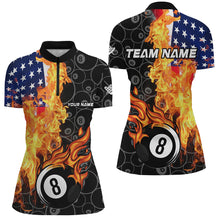Load image into Gallery viewer, American Flag Fire Flame 8 Ball Billiard Shirts For Women Customized Patriotic Billiard Pool Jerseys TDM2023