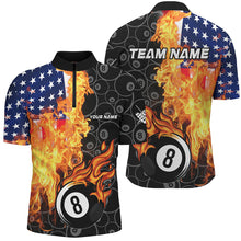 Load image into Gallery viewer, American Flag Fire Flame 8 Ball Billiard Shirts For Men Customized Patriotic Billiard Pool Jerseys TDM2023