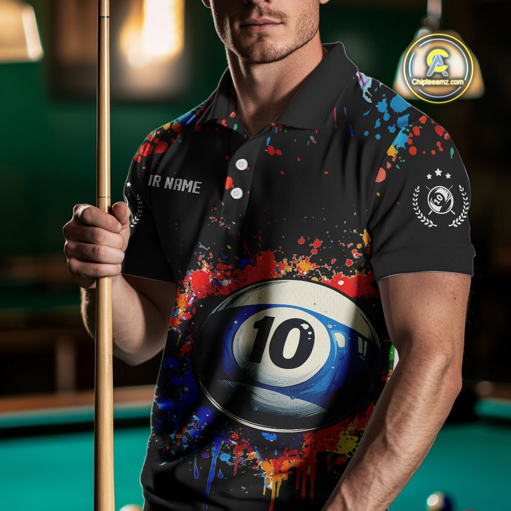 Funny 10 Ball Pool Colorful Paint Splash Custom Billiard Shirt For Men, Billiard Team Jerseys TDM4346