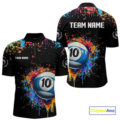 Funny 10 Ball Pool Colorful Paint Splash Custom Billiard Shirt For Men, Billiard Team Jerseys TDM4346