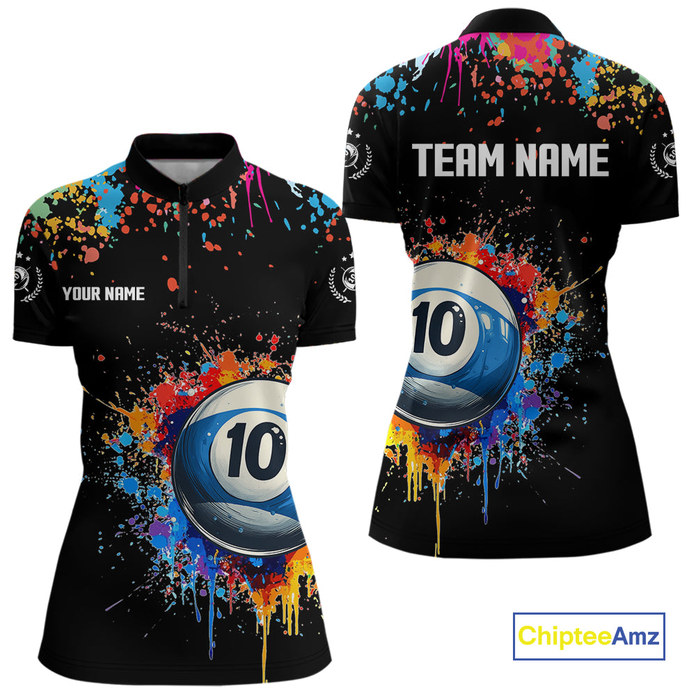 Funny 10 Ball Pool Colorful Paint Splash Custom Billiard Shirt For Women, Billiard Team Jerseys TDM4346
