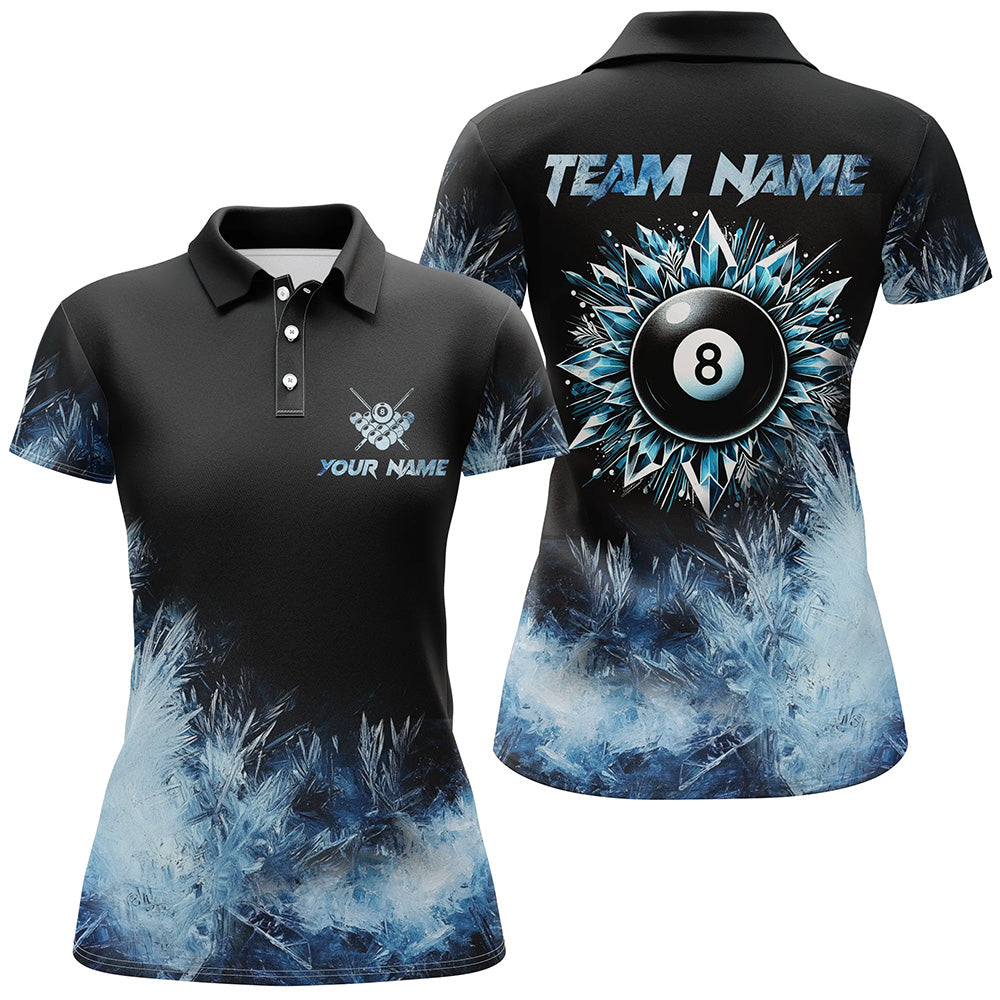 Personalized Blue Icy 8 Ball Pool Custom Billiard Shirts For Women, Billiard 8 Ball Jerseys Apparel TDM2232