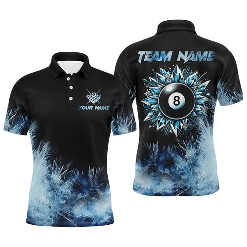 Personalized Blue Icy 8 Ball Pool Custom Billiard Shirts For Men, Billiard 8 Ball Jerseys Apparel TDM2232