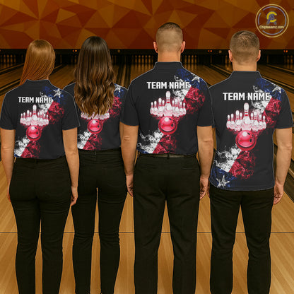 Personalized Smoke Texas Flag Bowling Shirts For Women Custom Patriotic Bowling League Team Jersey TDM7259