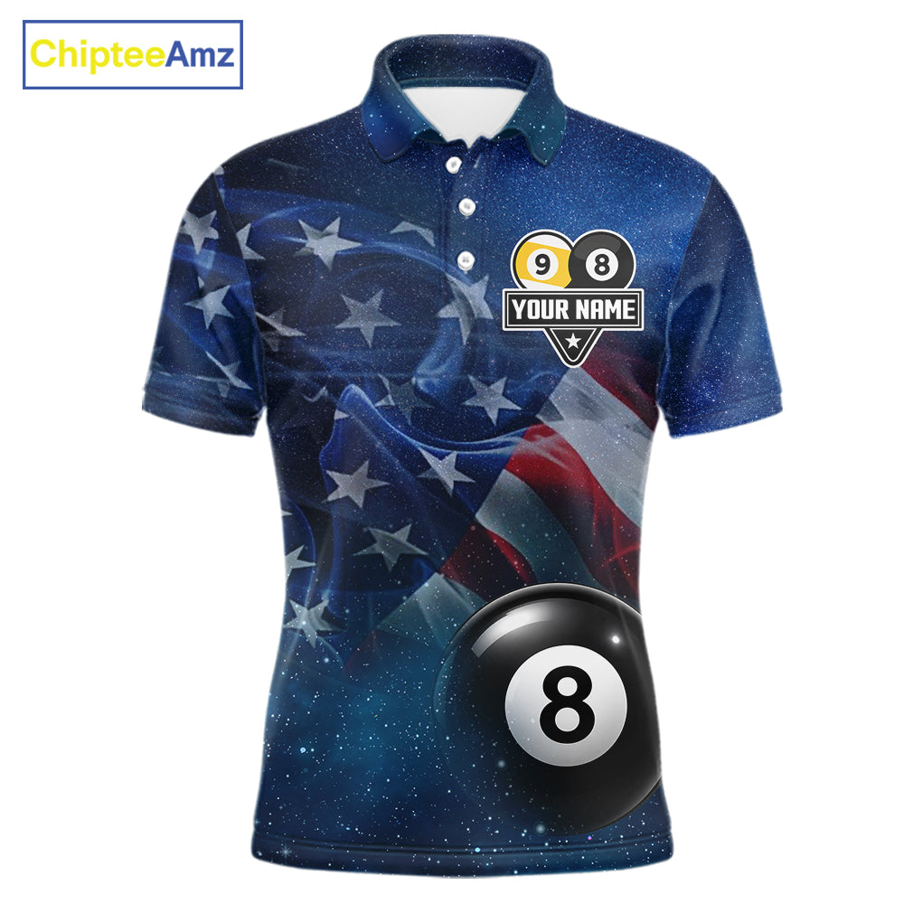 American Flag Blue Galaxy 8 Ball & 9 Ball Billiard Shirt For Men Custom Patriotic Pool Team Jersey TDM7507