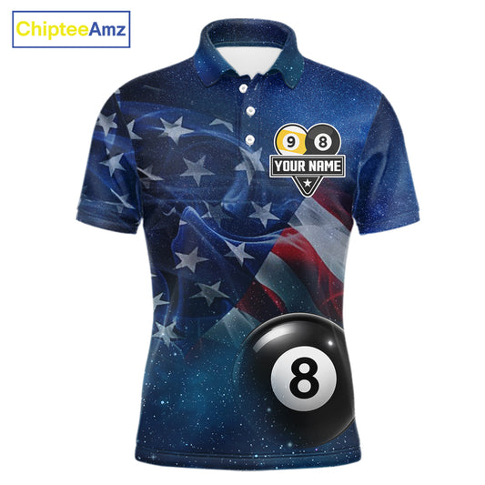 American Flag Blue Galaxy 8 Ball & 9 Ball Billiard Shirt For Men Custom Patriotic Pool Team Jersey TDM7507