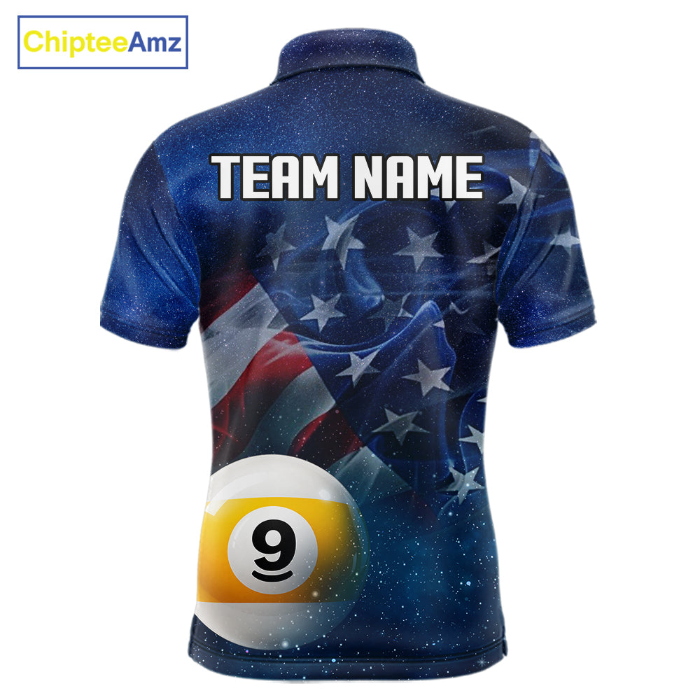 American Flag Blue Galaxy 8 Ball & 9 Ball Billiard Shirt For Men Custom Patriotic Pool Team Jersey TDM7507