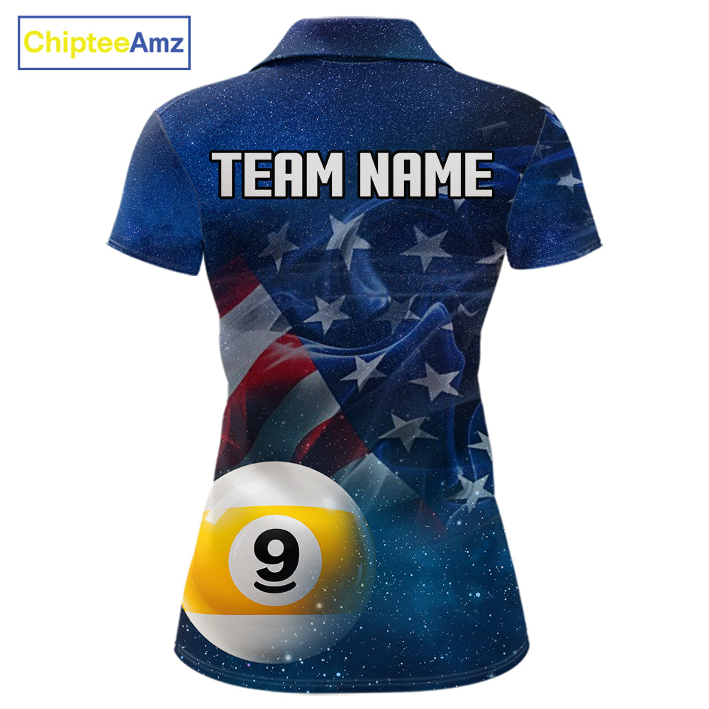American Flag Blue Galaxy 8 Ball & 9 Ball Billiard Shirt For Women Custom Patriotic Pool Team Jersey TDM7507