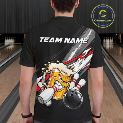 Funny Beer Bowling Jersey For Men Custom Black Bowling Drinking Team Shirts Polo & 1/4 Zip | Red TDM7877