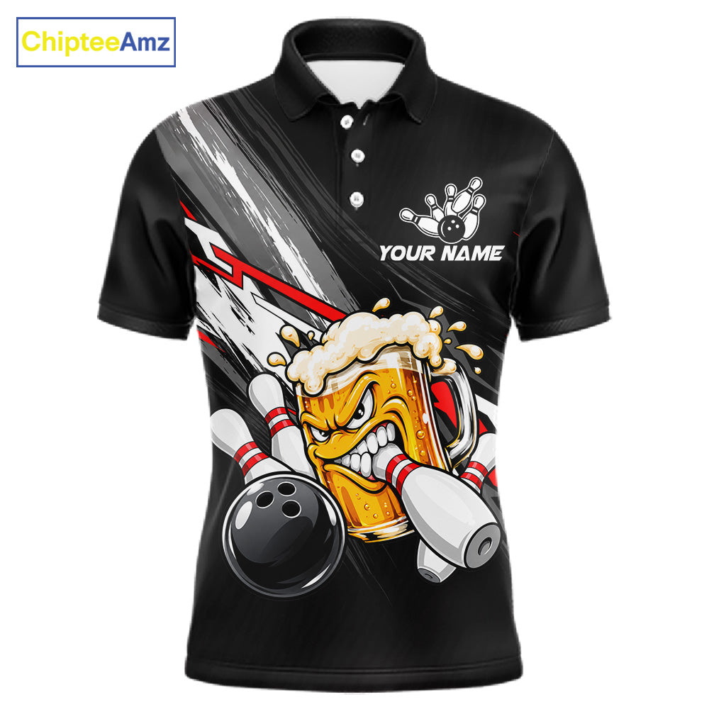 Funny Beer Bowling Jersey For Men Custom Black Bowling Drinking Team Shirts Polo & 1/4 Zip | Red TDM7877