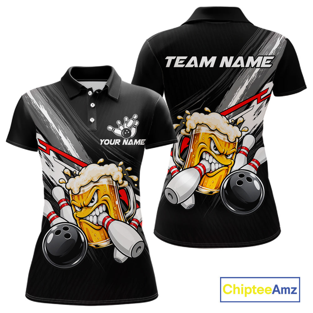 Funny Beer Bowling Jersey For Women Custom Black Bowling Drinking Team Shirts Polo & 1/4 Zip | Red TDM7877