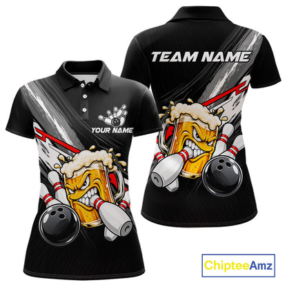 Funny Beer Bowling Jersey For Women Custom Black Bowling Drinking Team Shirts Polo & 1/4 Zip | Red TDM7877