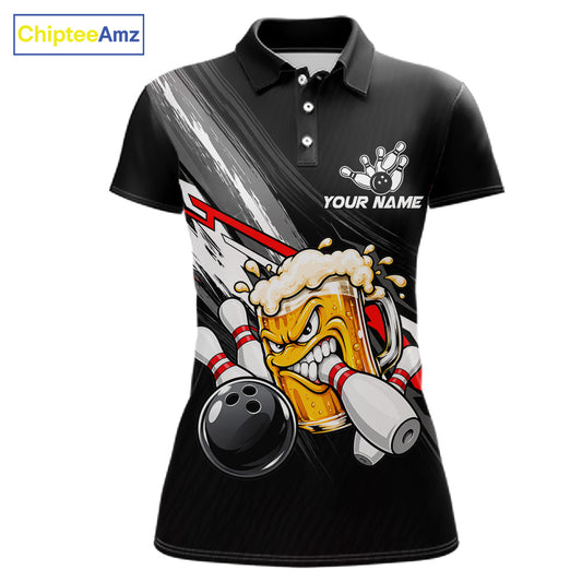Funny Beer Bowling Jersey For Women Custom Black Bowling Drinking Team Shirts Polo & 1/4 Zip | Red TDM7877
