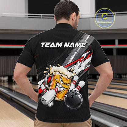 Funny Beer Bowling Jersey For Men Custom Black Bowling Drinking Team Shirts Polo & 1/4 Zip | Red TDM7877